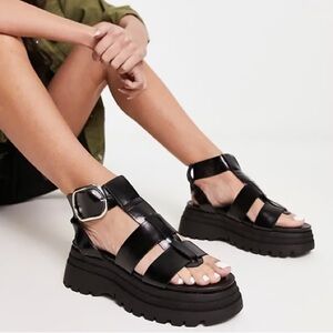 ASOS DESIGN Factor buckle hardware fisherman flat sandals in black